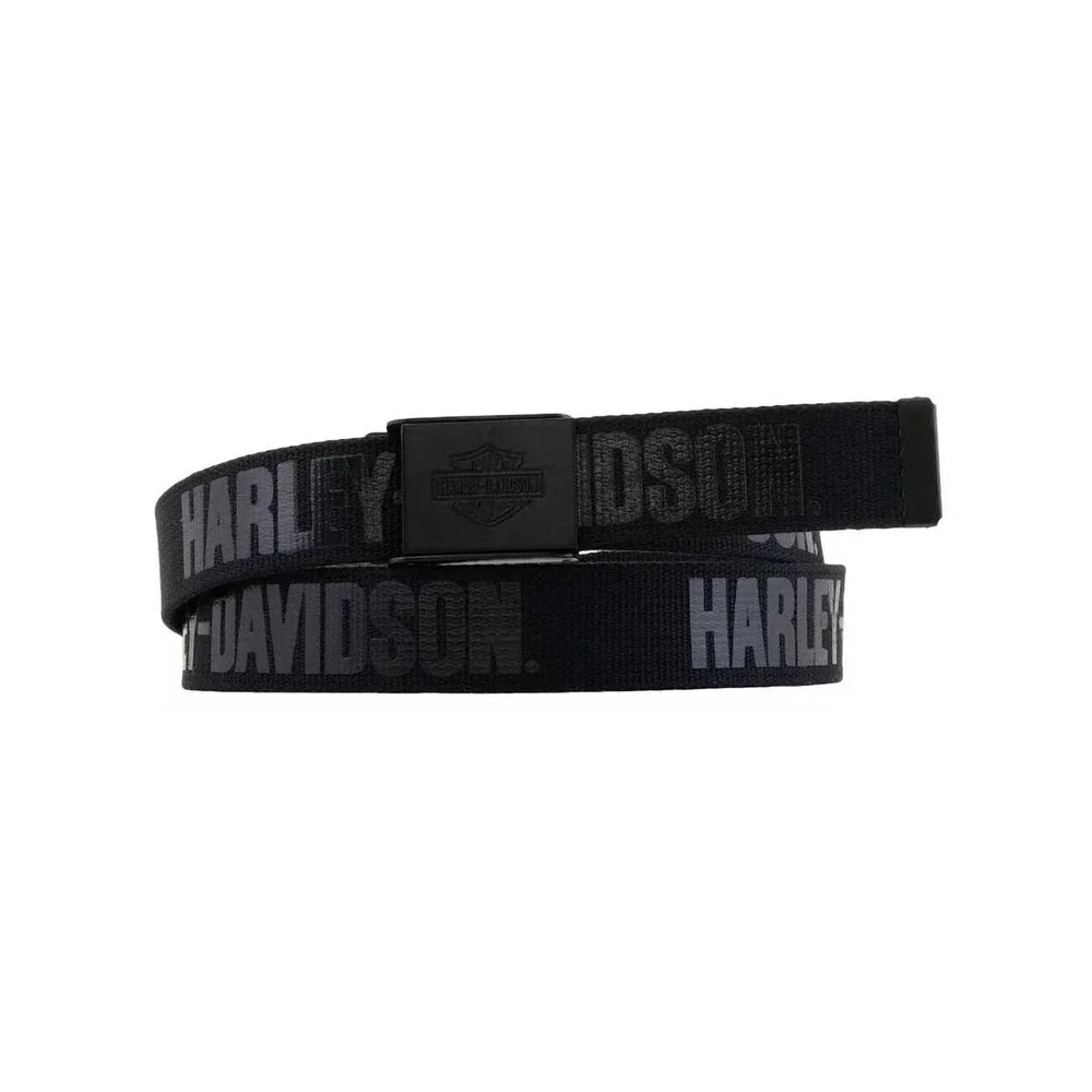 Harley-Davidson Mens Black Canvas Web Belt Bar & Shield Logo Buckle 48 Inch